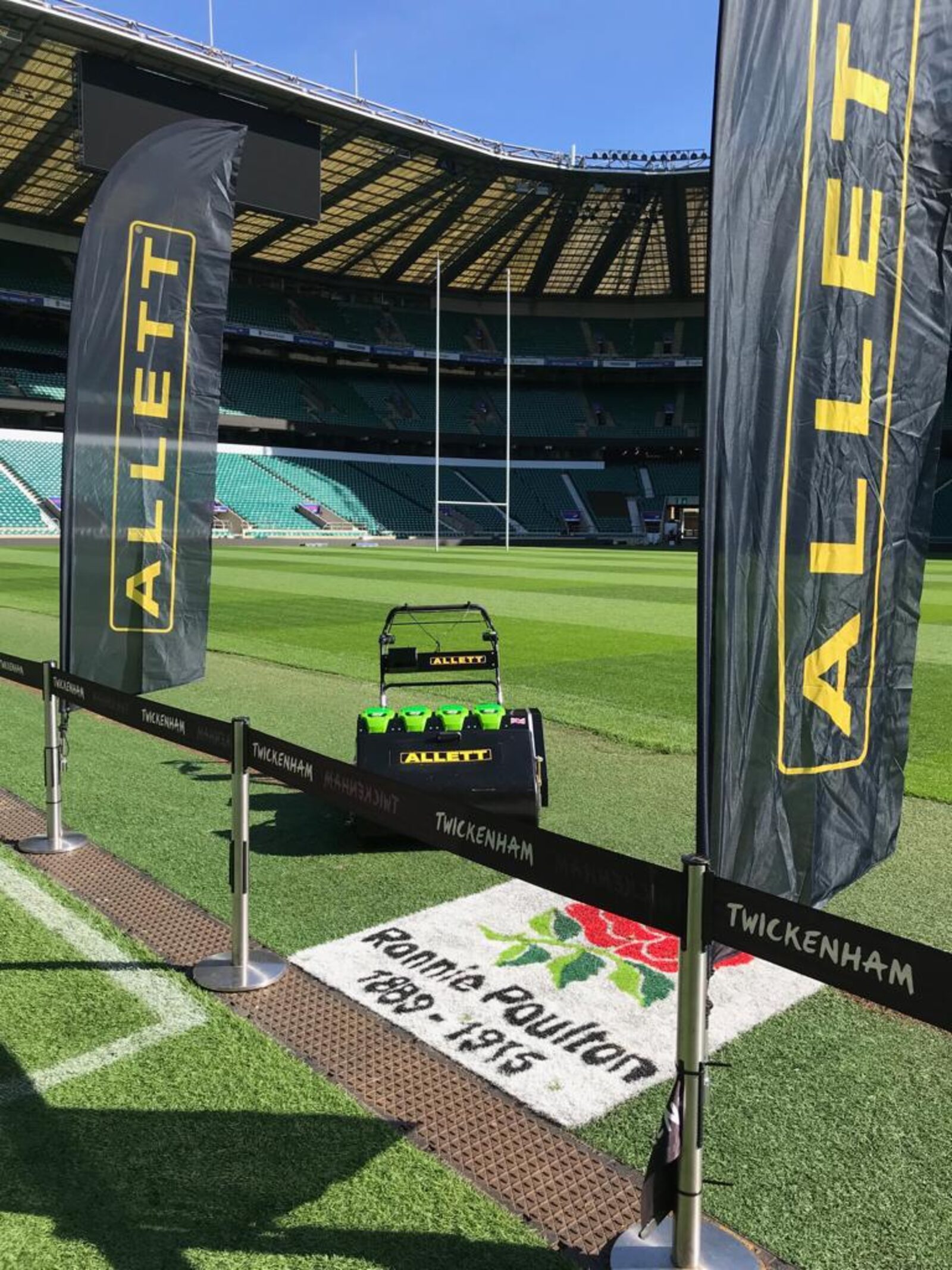 Allett mower product launch on the pitch at Twickenham Stadium